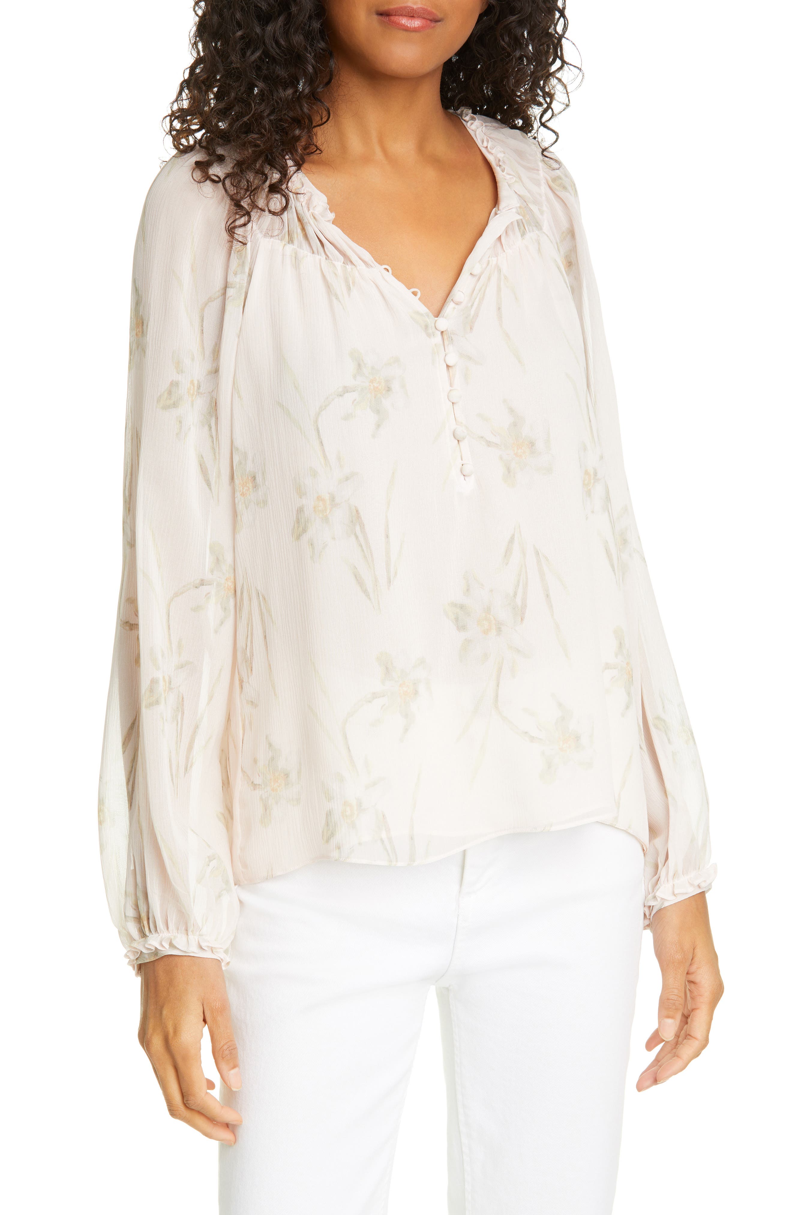 Rebecca Taylor Womens Long Sleeve Silk Top